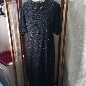 Sophisticated Black Beaded Long Sleeve Dress
